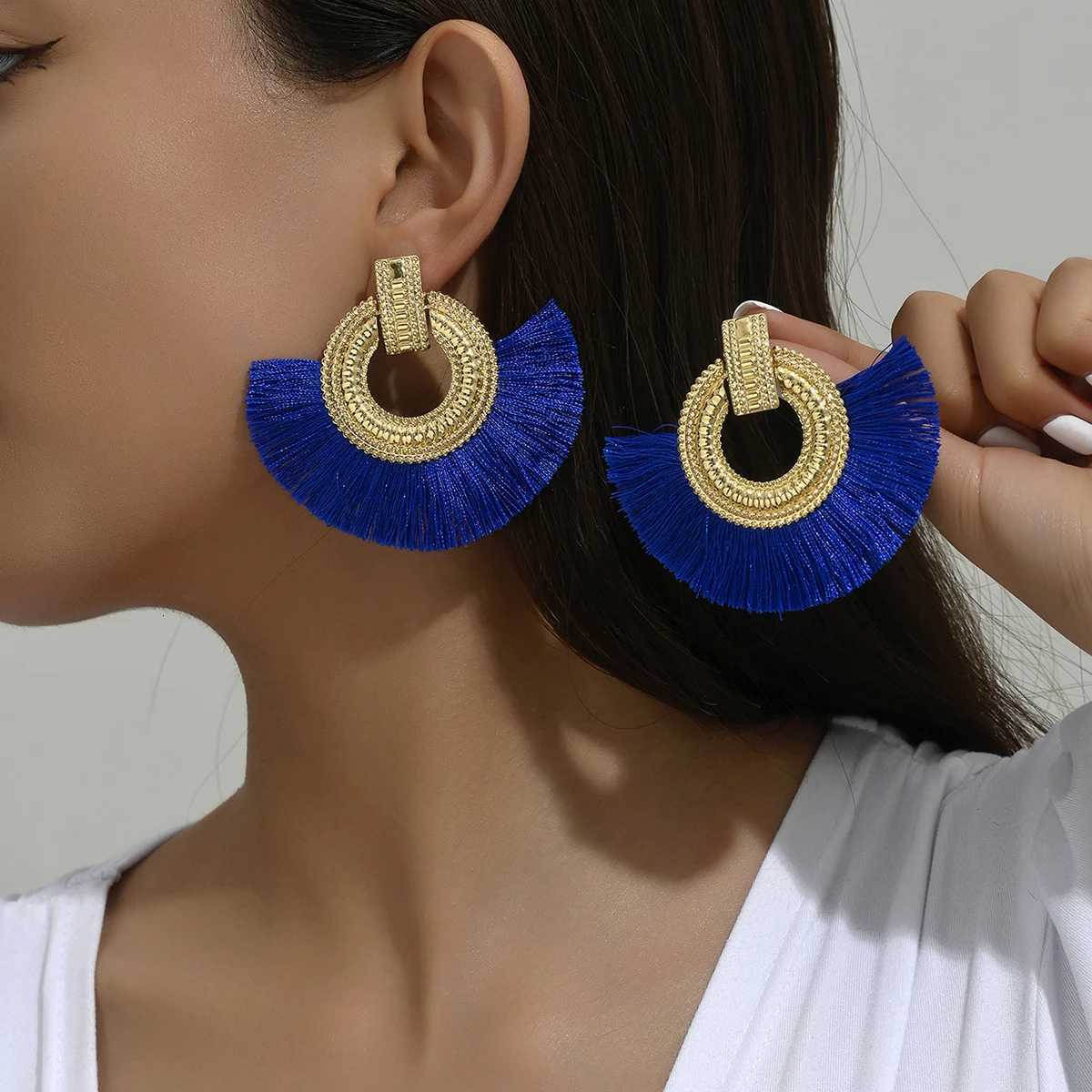 Fashion Bohemian Earrings for Women Big Tassel Dangle Blue Fringe Female Earrings Statement Wedding 2024 Jewelry XJ250722