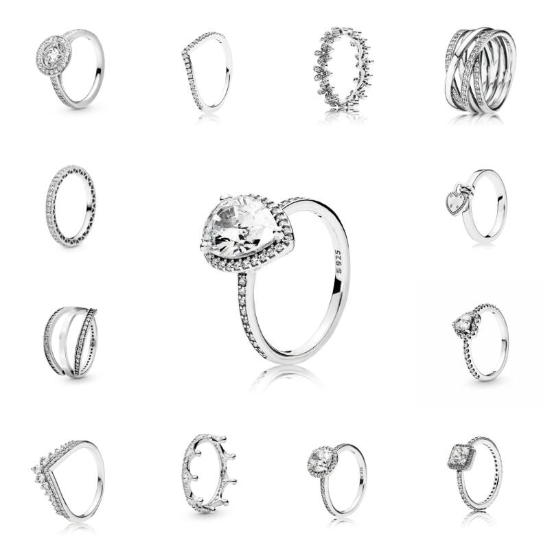 Designer Diamond Ring Luxury Crystal 925 Sterling Silver Plated Band Ring For Women Fashion Jewelry Accessories Wedding Birthday Gift