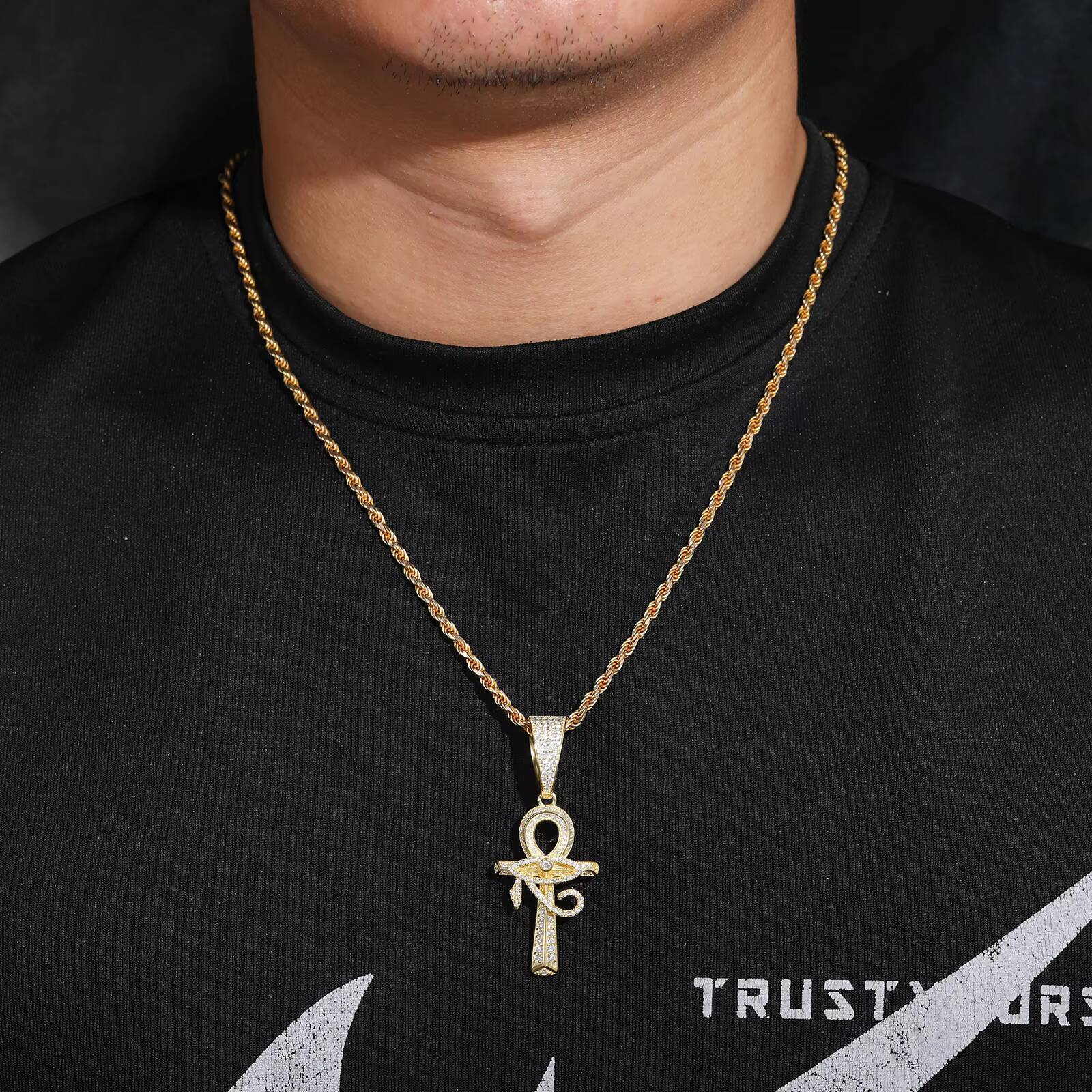Iced Out VVS Diamond Moissanite Cross Pendant 925 Sterling Silver Ankh Cross Necklace Chain for Men Hip Hop Rock Rapper Jewelry