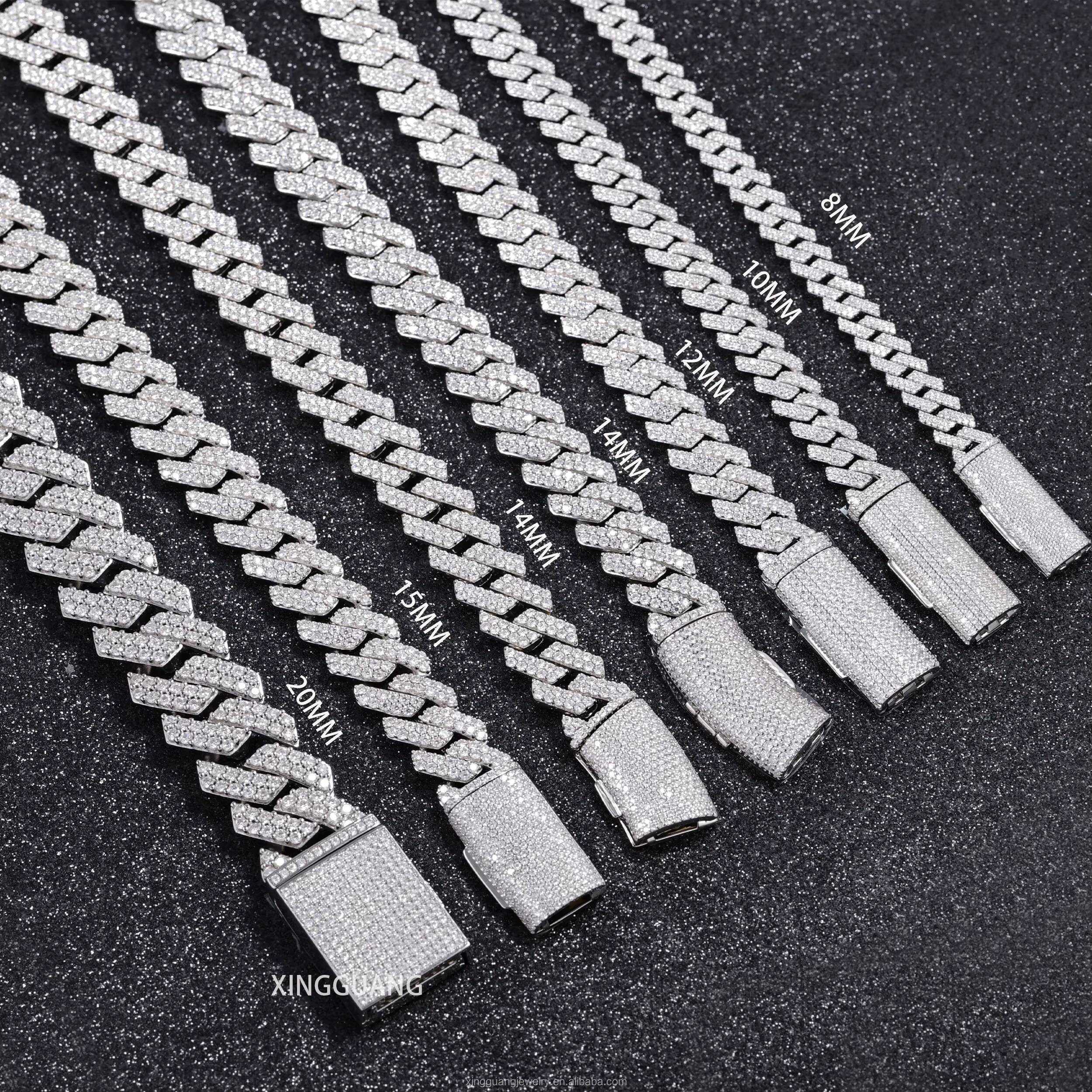 Wholesale Hot Sale 2Row Diamond Hip Hop Necklace Bracelet Vvs Moissanite Cuban Link Chain Silver Iced Rapper Fashion Jewelry