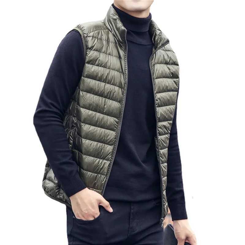 Autumn and Winter Mens Portable Duck Down Tank Top Ultra Light Loose Mens Stand Collar Windproof Padded Tank Top Vest W250722