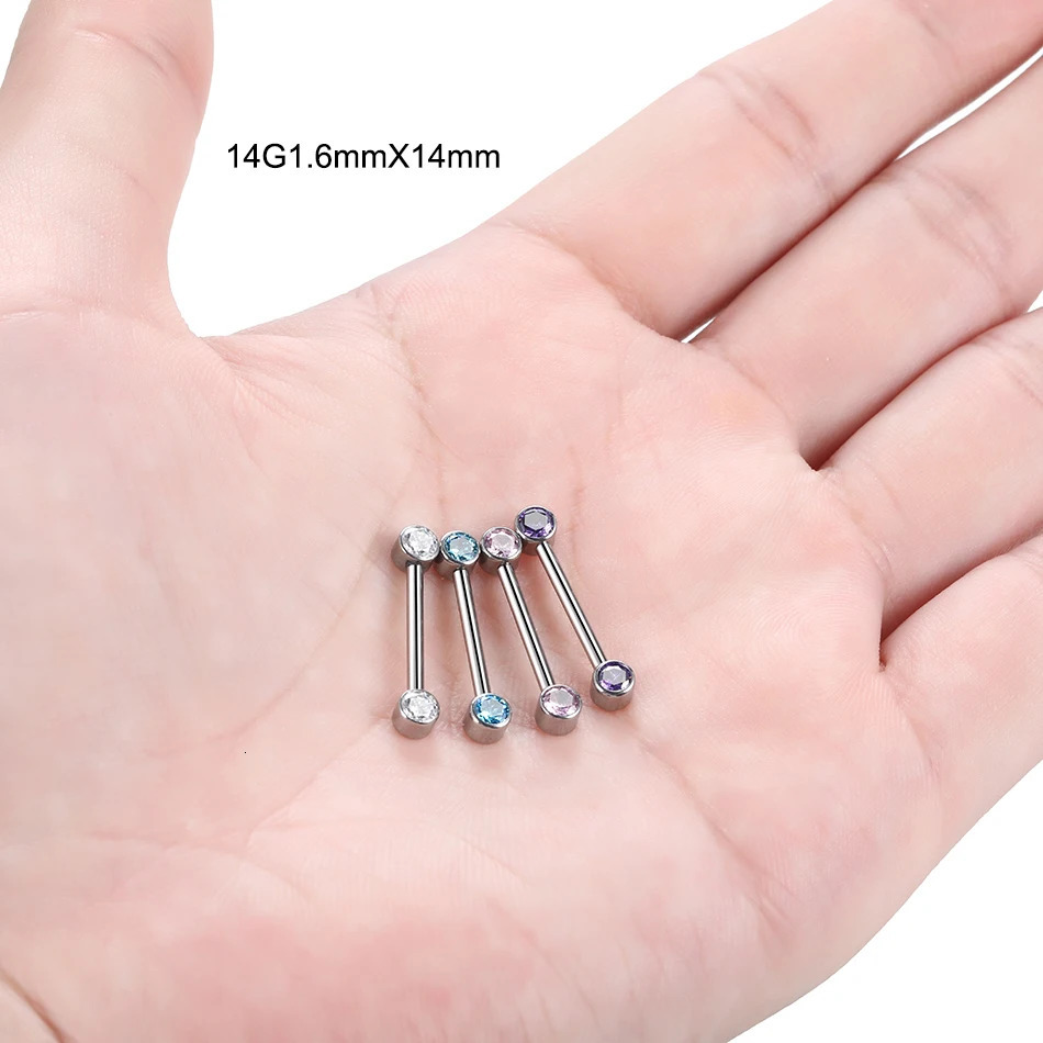 1PC CZ Bezel Nipple Tongue Ring 14G Cubic Zirconia Internally Thread Opal Nipple Barbell Piercings Sexy Women Jewelry 250722