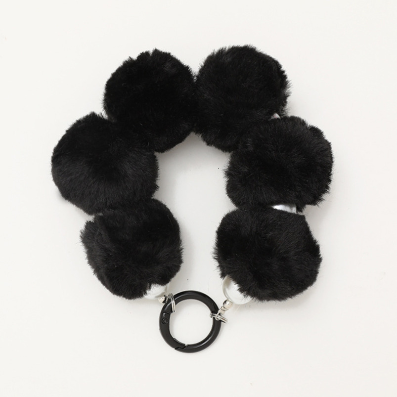 Yilian Autumn Winter New Furry Beaded Pendant DIY Phone Case Bag Charm Short Wrist Strap Lanyard for Women 333