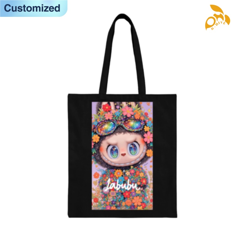 Free shipping fashion designers customize Wear-resistant lightweight high-quality black full-print canvas tote DIY bags