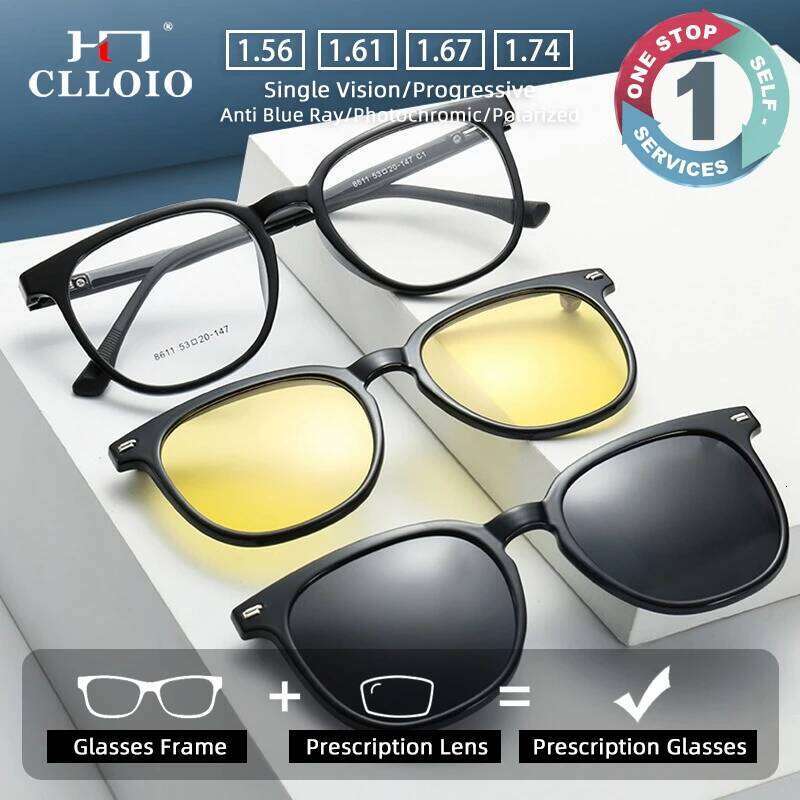 CLLOIO Fashion New Magnetic Men Women Myopia Elliptical Frame Sunglasses Prescription Customized Progressive Glasses