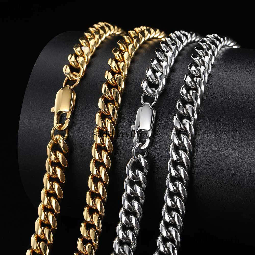 Miami Cuban Link Chain For Men Punk Gold Chains Stainless Steel Choker Necklace Hip Hop Jewelry Gift 5mm 16-30 inch