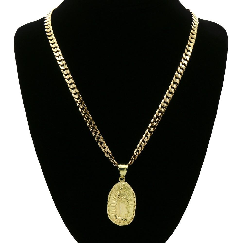 Mens 18k Gold Plated Guadalupe Hip-Hop Pendant 6mm Cuban Chain Necklace - view 4