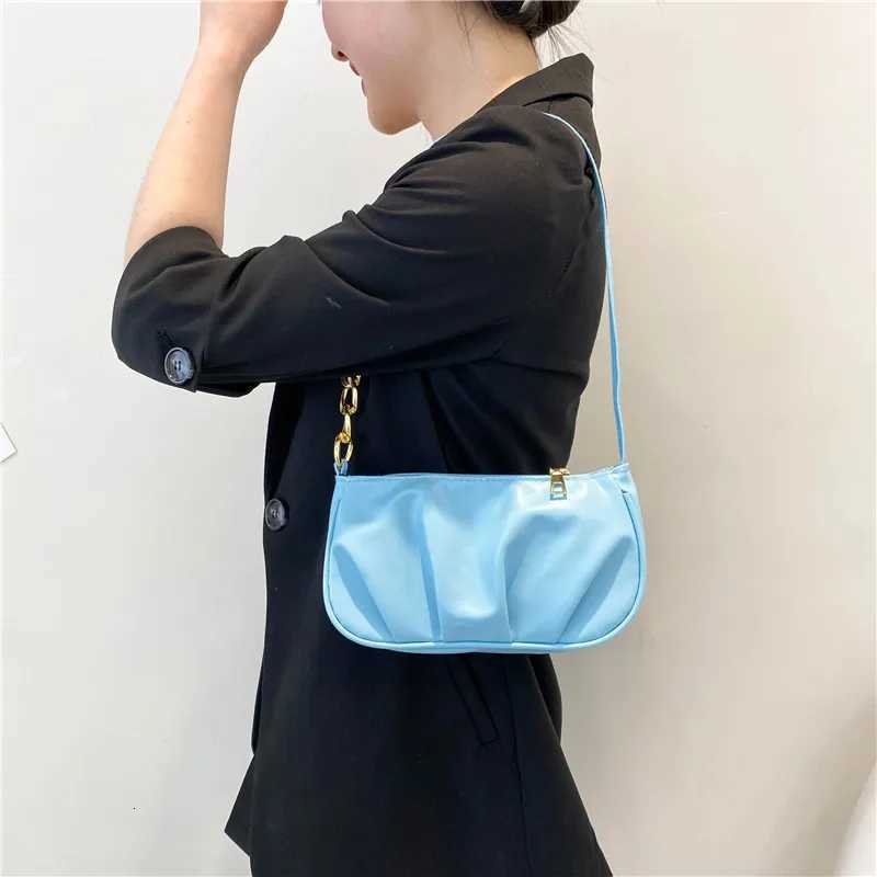 Vintage Women Pleated Thick Chain Shoulder Underarm Bag Casual Fashionable Ladies Small Handbag Purse Solid Color Square Bags XJ250704