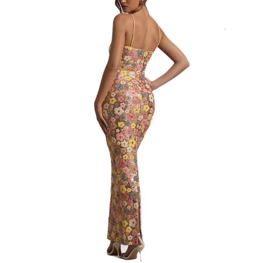 Summ Women Flowers Sequin Patchwork Slim Party Long Dress Strapless Fashion Maxi Dress Sexy Sleeveless Ladies Dress Vestidos XJ250722