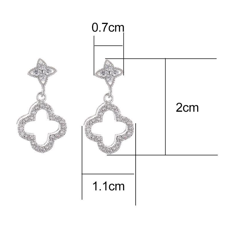 Silver - Tone Clover - Shaped Drop Earrings With Rhinestone Accents Lucky Party Jewelry And Gift For Her High Quality And Sparkling Jewelry