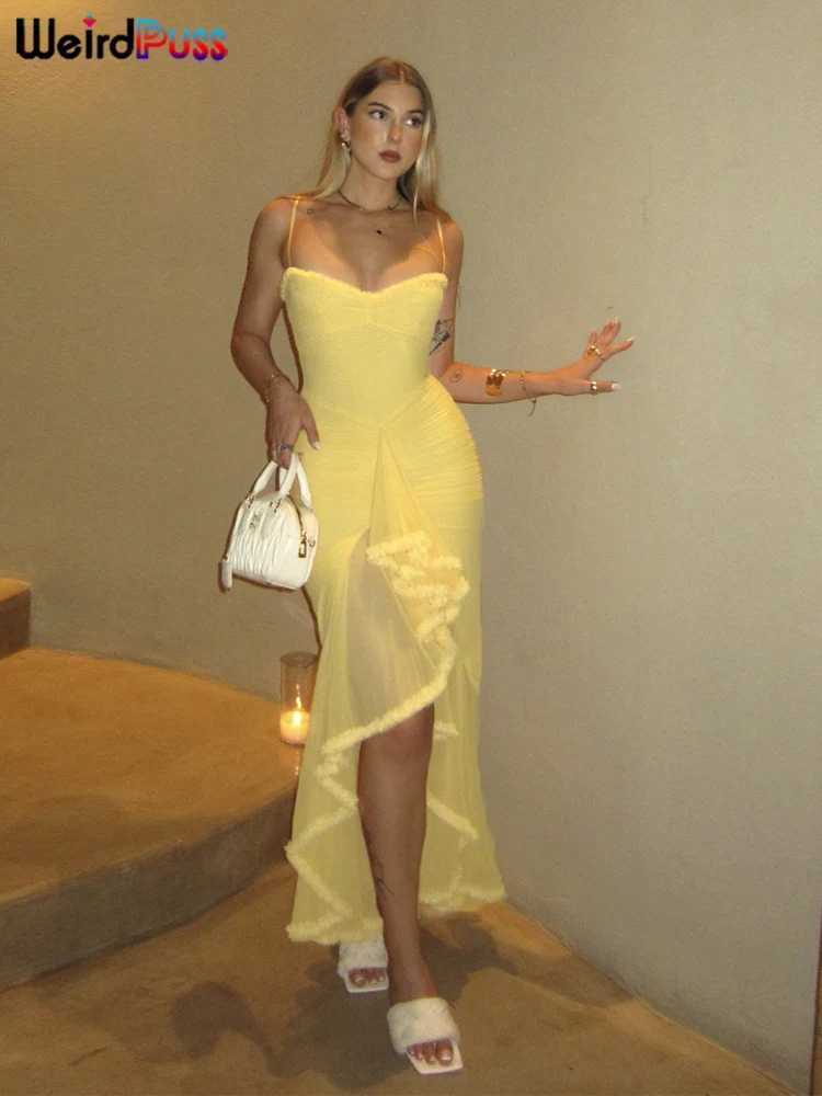 100% Cotton Linen Cotton Sexy Backless Sleeveless Tassel Lace-Neck See Through Slits Hem Prom Party Long Bodycon XJ250722