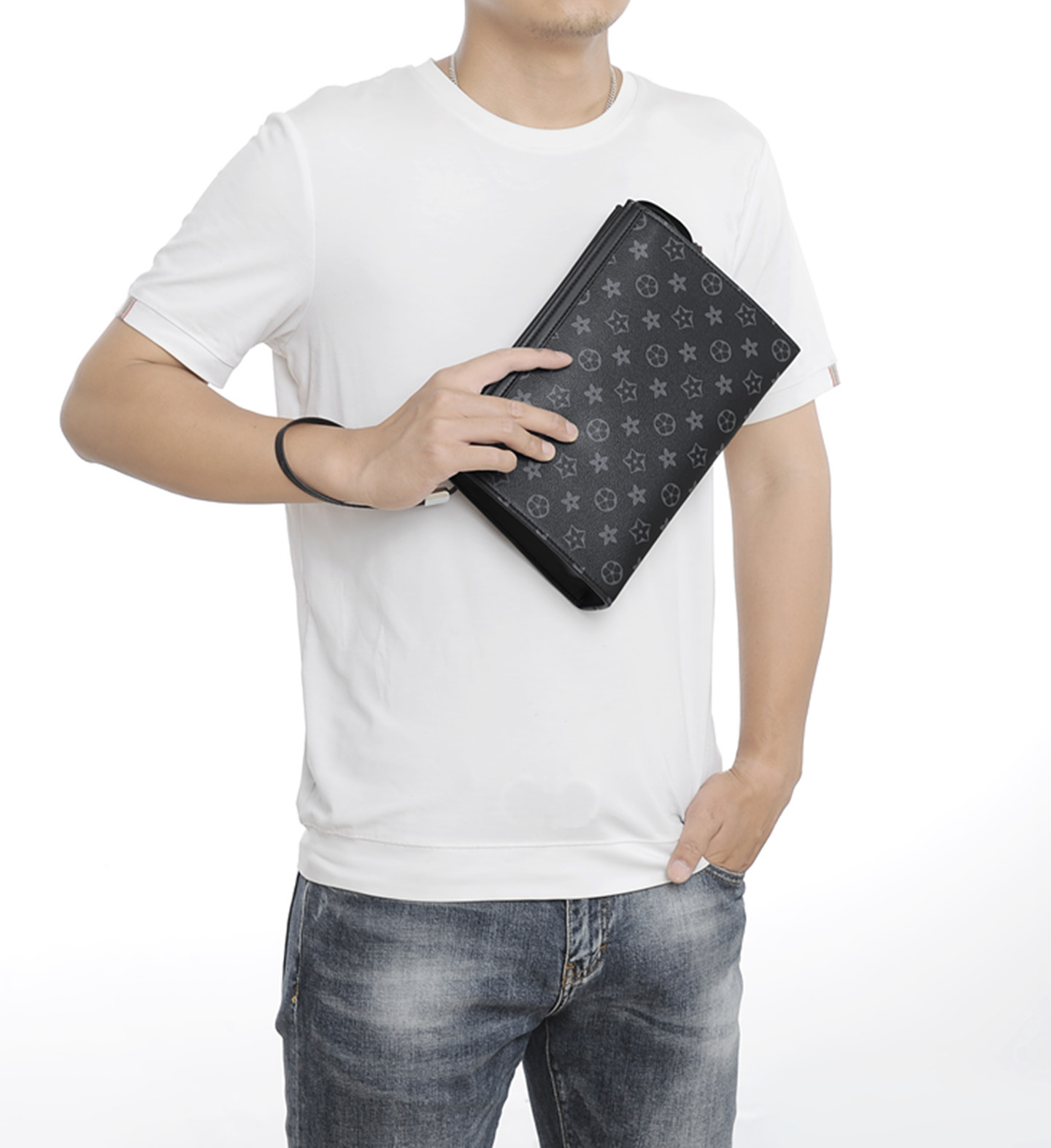 Checkerboard pattern handbag high-end business leisure men's handbag large capacity men's handbag cross-border wholesale 2025s hot