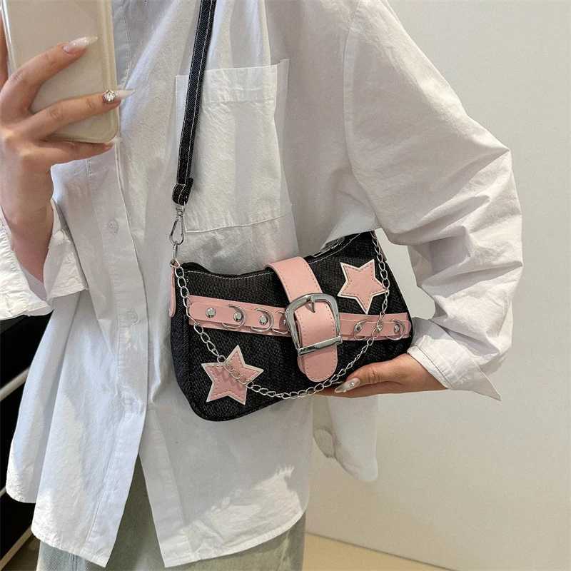 FAshion Womens Handbags Denim Stars Pattern Cool girls Underarm Bag Female Small Shoulder Chain Tote BagXJ250704