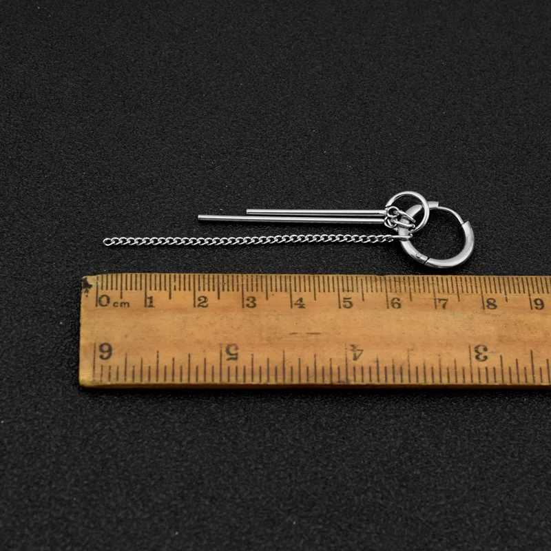New Fashion Stainless Steel Long Chain Tassel Pendant Earrings Hoop Personality Ear Clips for Unisex Hip-hop Punk Rock Trend XJ250722