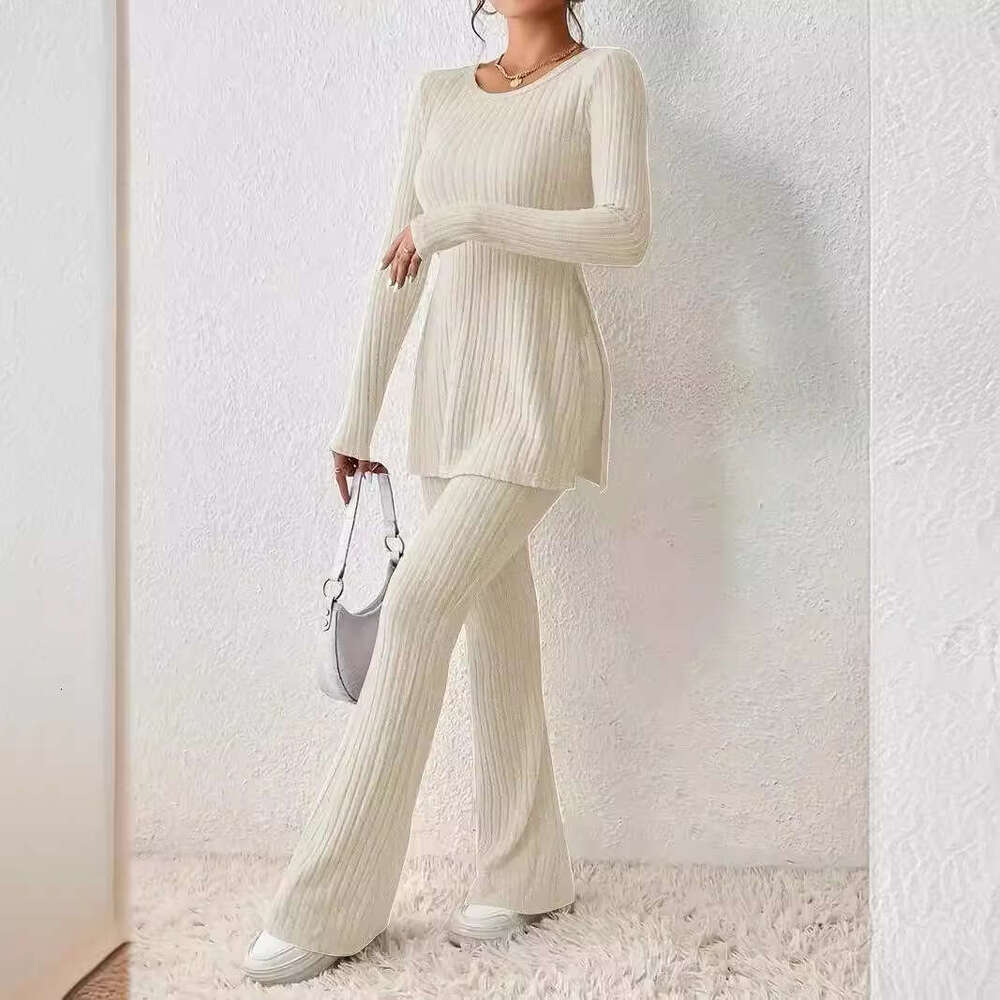 Solid Color Autumn Winter Fashion Casual Elegant Slim Fit Long Sleeve Ribbed Sweater Women's High-End Feel B5