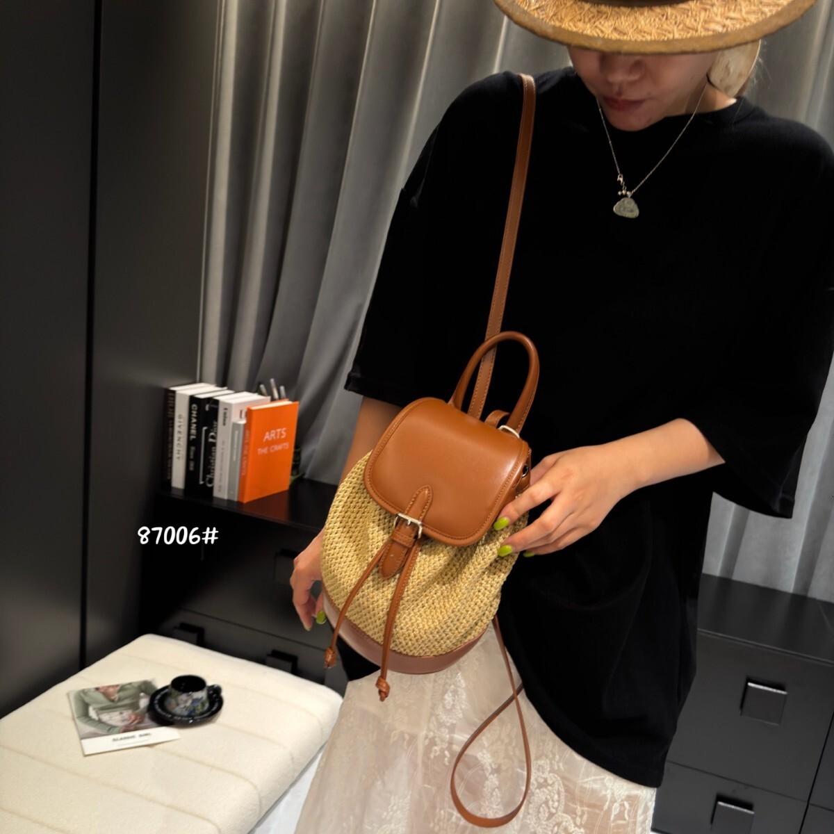 Free shipping designer bag 2025 Lazy Style Casual Large Capacity Straw Backpack For Women New Color Block Fashion Versatile Bag Single Shoulder Bag Ba