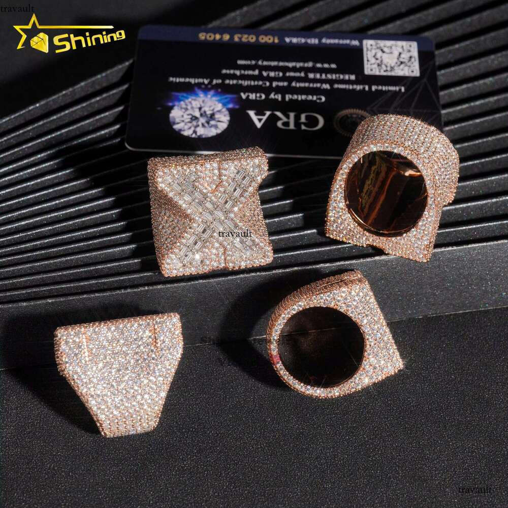 Iced VVS moissanite long stick first letter ring silver 10k 14k real gold hip-hop men's accessory
