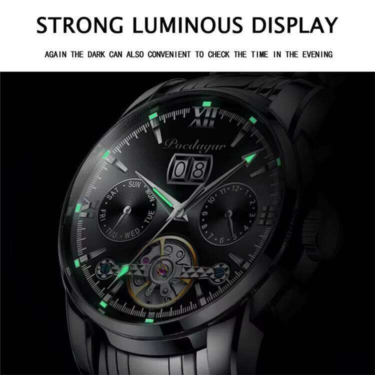 DHgargets POEDAGAR Men's Automatic Watch - Tourbillon, Day/Date, 50M Waterproof, Luminous, Stainless Steel Band, Business Mechanical Watch
