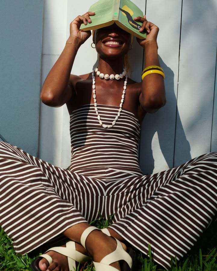 Sexy Slim Fit Casual Striped Color Block Tube Top Fashion Elastic Waist Long Pants Two-Piece Set B5