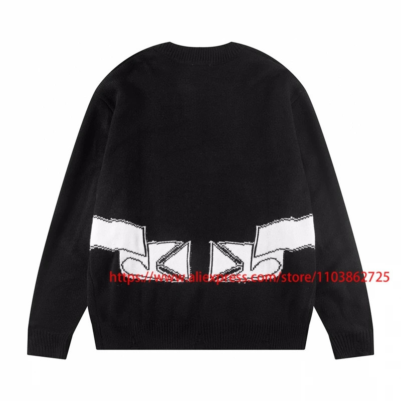 High Street ASK Knitted Sweater Top Quality Hollow Out Patchwork Alphabet Slogan Jacquard Loose ASK Knitted Jumper 250717