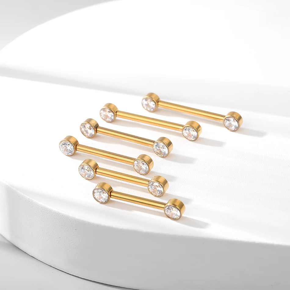 1PC PIERC Gold Color Nipple Ring Barbell CZ 14G Bezel-Set Ear Bar Piercing Barbell Nipple Mamilo Piercing Women Jewelry 250722