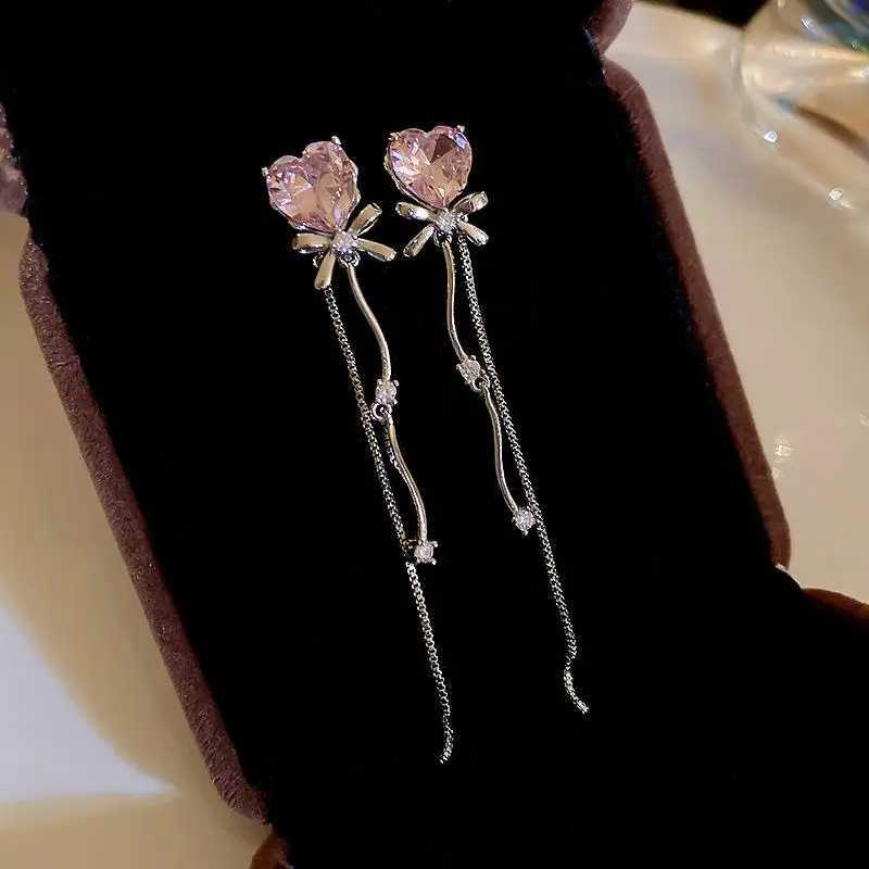 Shiny Pink Crystal Heart Tassel Earrings for Women Creative Zircon Opal Bow Drop Dangling Earrings Y2K Party Jewelry XJ250722