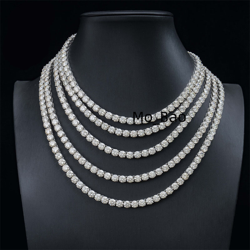 Pass Diamond Tester Fine Jewelry 925 Sterling Silver VVS Moissanite Tennis Chain Iced Out Hip Hop Tennis Chain Necklace