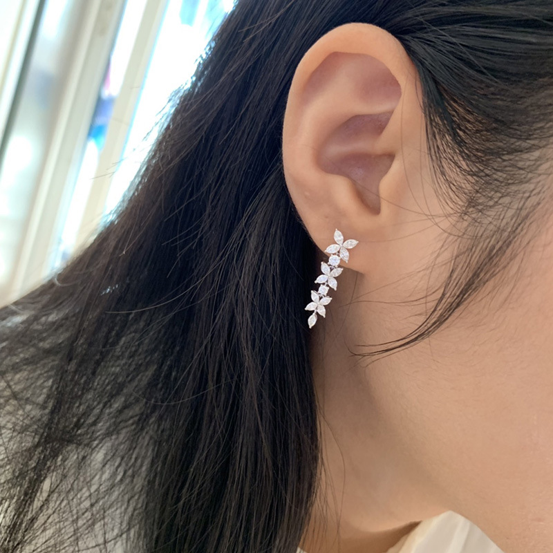 Silver - Tone Floral Drop Earrings With Rhinestone Accents Elegant Party Jewelry And Gift For Her High Quality And Sparkling Jewelry