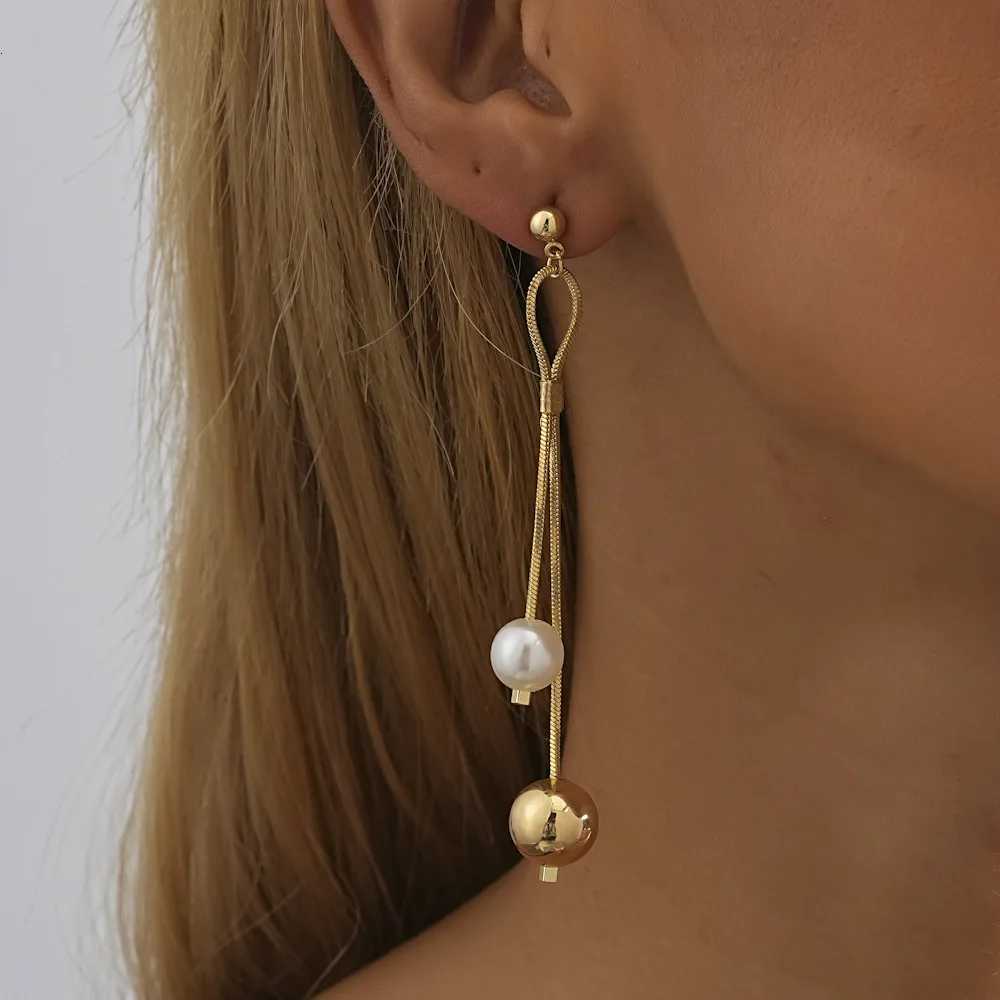 Original Design Imitation Pearl Long Tassel Drop Dangle Earrings for Women Luxury Gold Color Stainless Steel Ball Stud Jewelry XJ250722