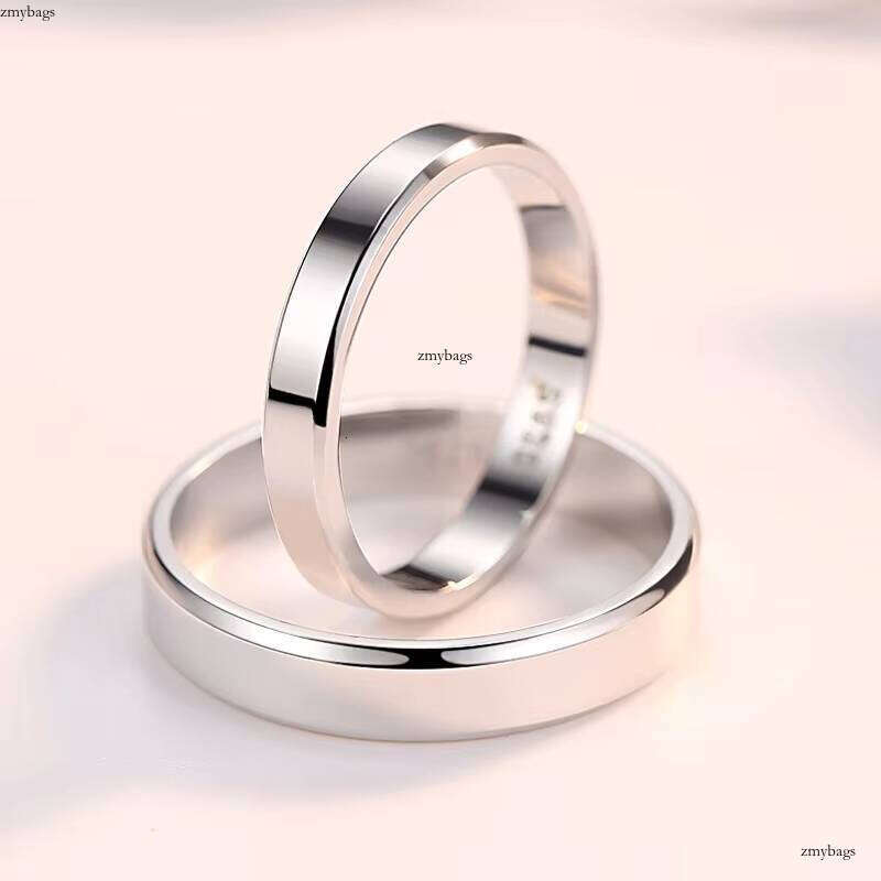 Pure silver couple jewelry edge smooth surface ring, adjustable ring