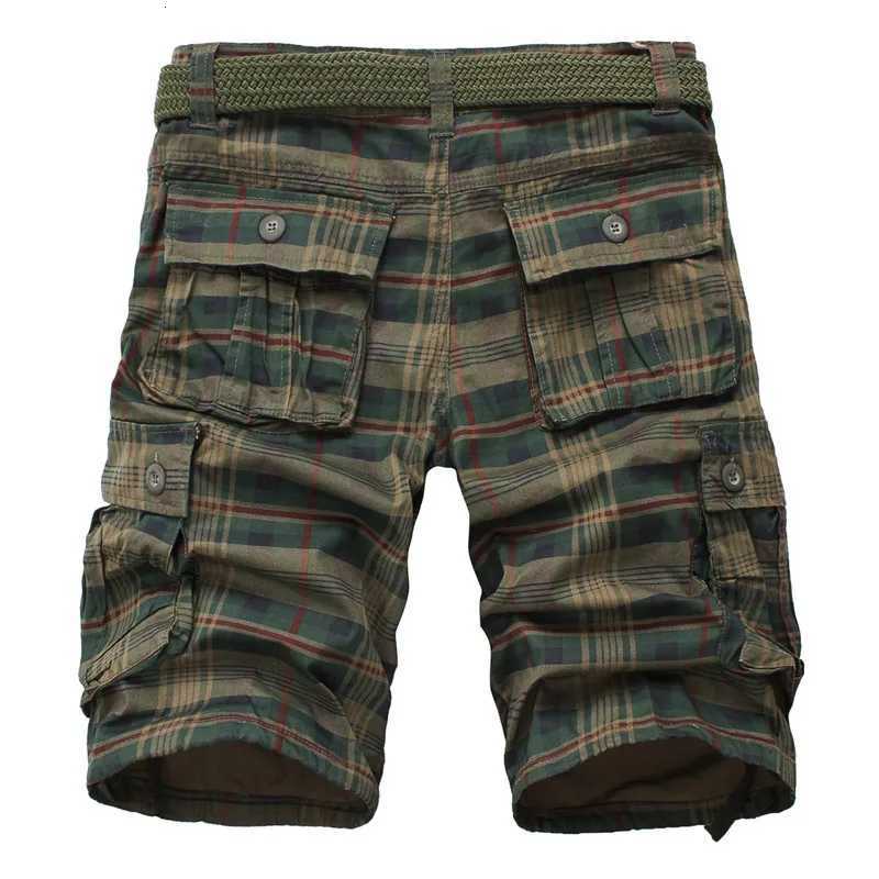 2025 Summer Men Shorts Fashion Plaid Beach Shorts Mens Casual Shorts Military Short Pants Male Bermuda Cargo Overalls No belt Y250814