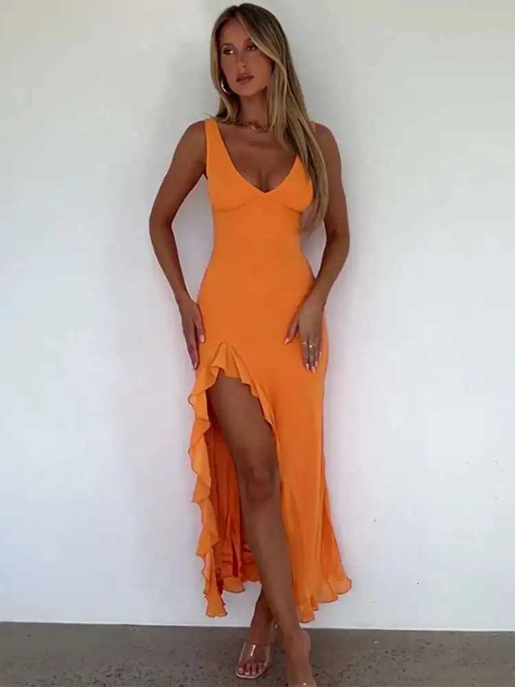 Avrilyaan Ruffle High Split Sexy Dress Women 2024 Evening Dresses Summer Dress Backless Party Long Midi Dress Vestidos XJ250722