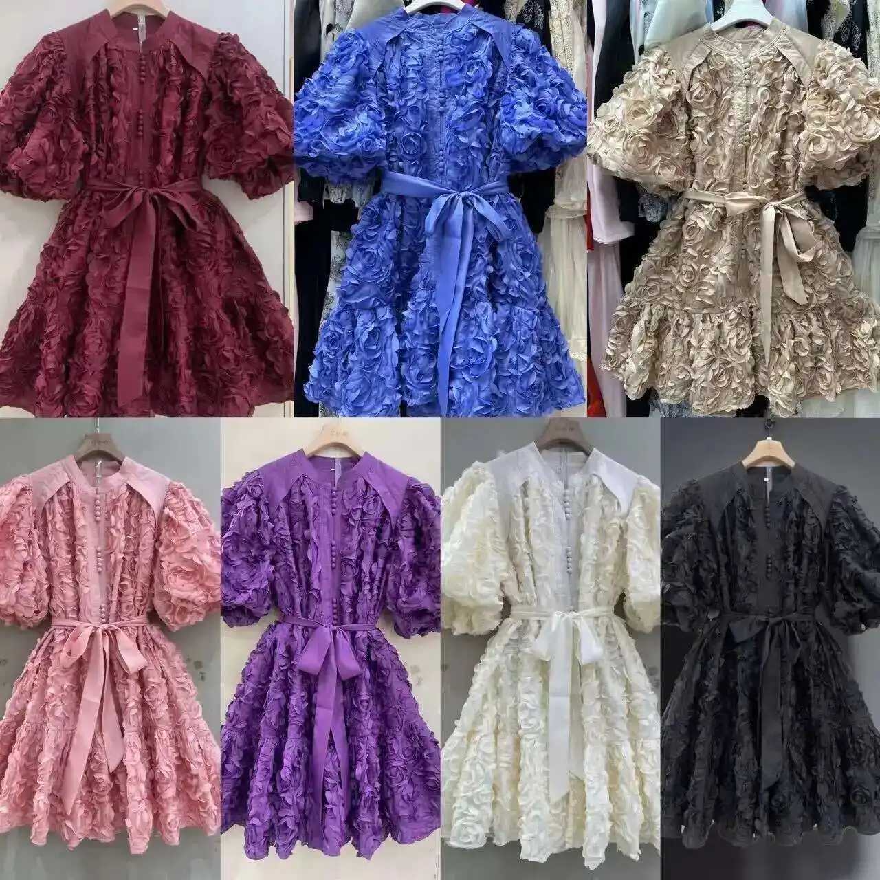3D Flower Evening Dresses for Women Summer Holiday Bubble Sve Party Prom Dress Formal OccasionXJ250722