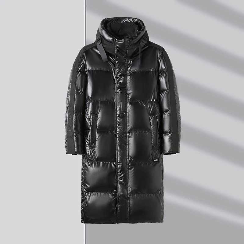 Mid Length Warm White Duck Down Jackets Winter Mens Black Bright Hooded Long Puffer Coats Outerwear Windproof Thick Tops Parkas W250722