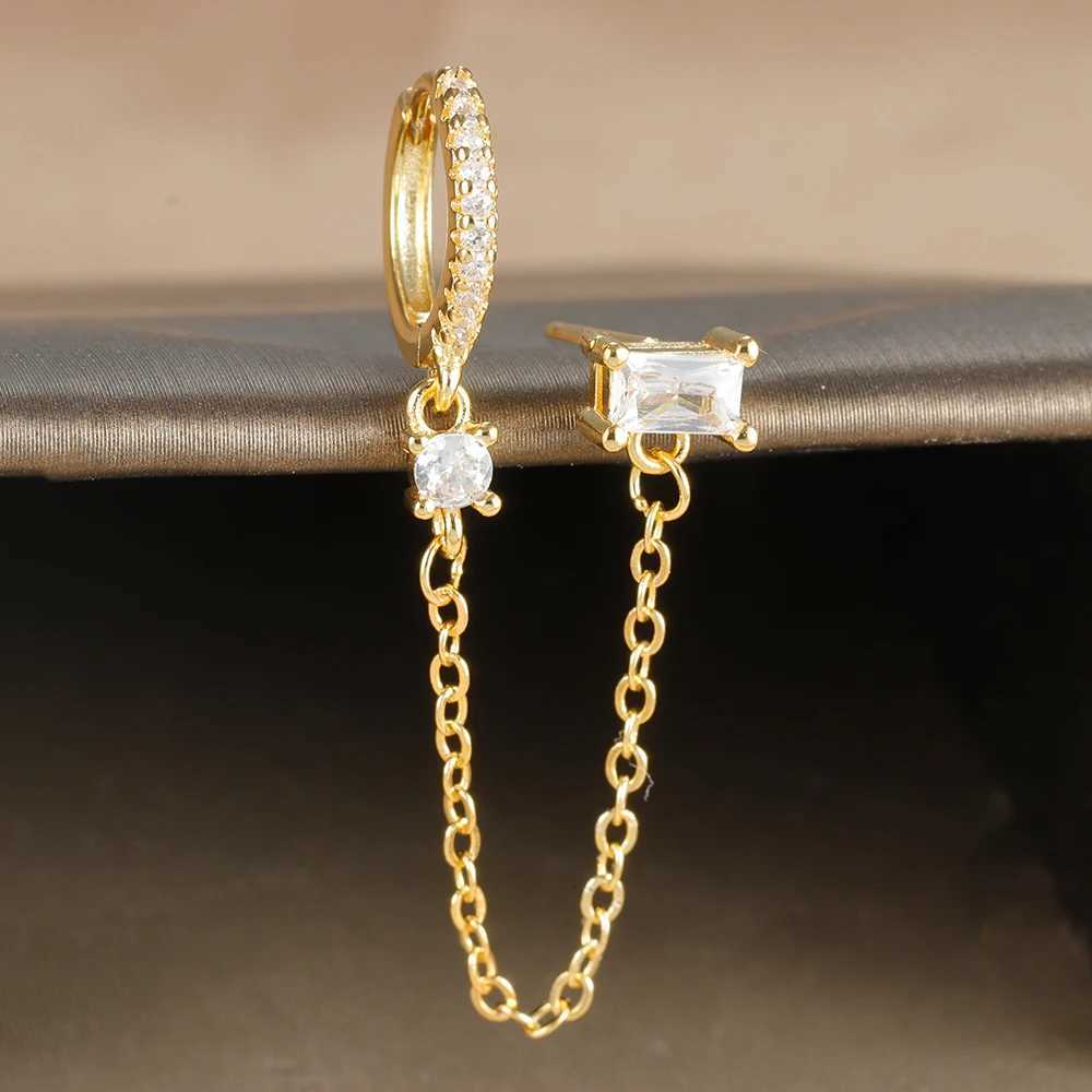 New Arrival Link Chains Hoop Earrings for Women Stainless Steel Cubic Zirconia Tassel Square Earring Ear Buckle Piercing Jewelry XJ250722