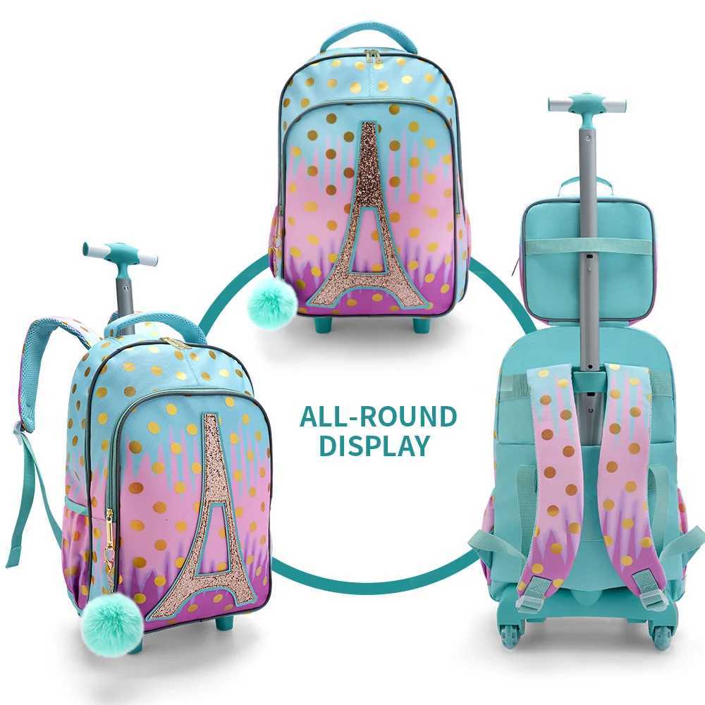 3PCS Rolling Backpack for Girls Kids Wheeled School BookBag With Lunch And Pen Bag Ir tower Glow-in-the-dark Functi Y250722
