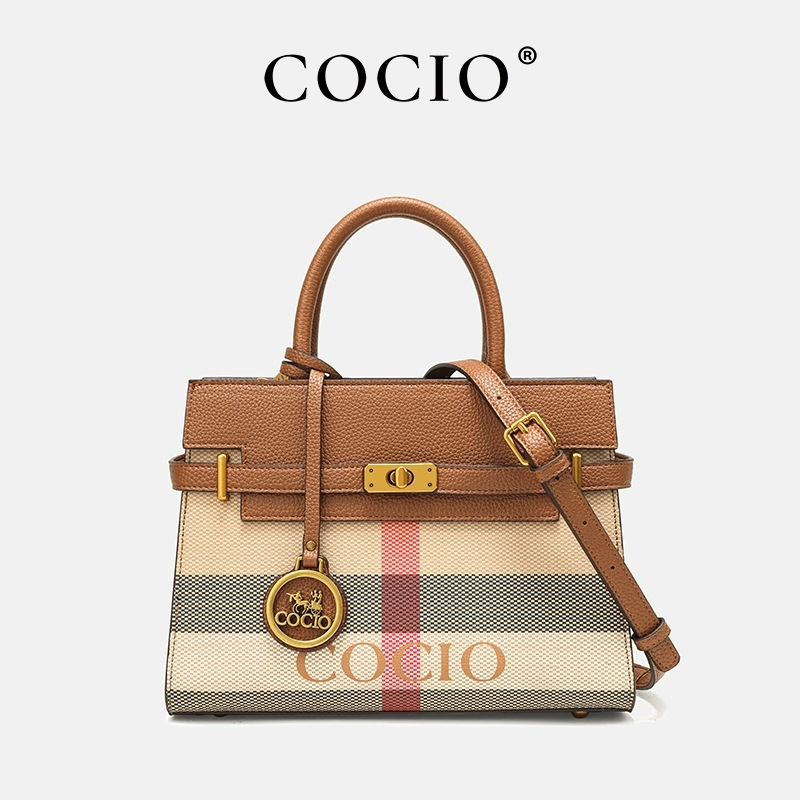 COCIO designer Fashionable versatile color blocking large capacity commuting light travel casual hand-held plaid tote bag