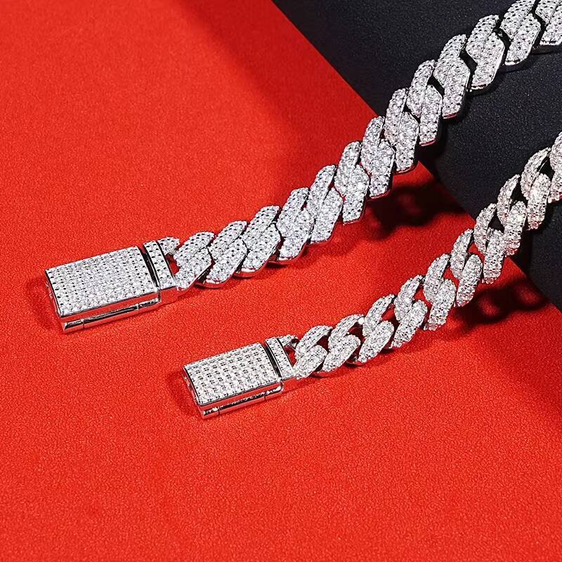 VVS Moissanite Diamond 925 Sterling Silver Necklace Luxury Customized Iced Hip Hop Cuban Chain IGI Certification Gold Trendy