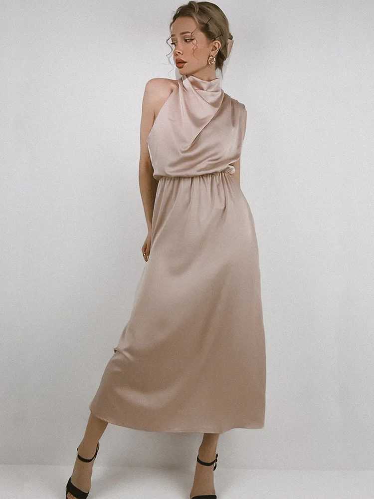 Summer High-End Silk Satin Sleeveless Long Dress Women Fashion Ele Celebrity Dresses Evening Dress Party Clothes Ladies XJ250722