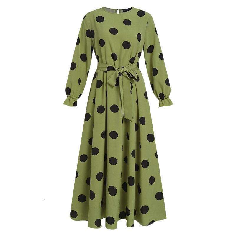New Muslim Series Polka Dot Women's Long Sleeve Loose Fit Maxi Dress B5