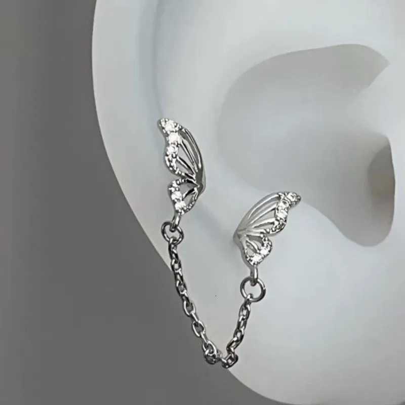 Tiny Sweet Tassel Butterfly Stud Earrings for Women Simple Korean Double Ear Hole Tassel Chain Earrings Party Jewelry XJ250722