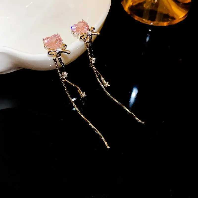 Shiny Pink Crystal Heart Tassel Earrings for Women Creative Zircon Opal Bow Drop Dangling Earrings Y2K Party Jewelry XJ250722