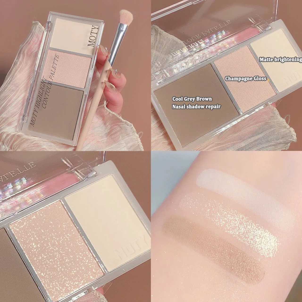 3-Color Bronzer Contouring Palette Face Matte Brown Coffee Contour Shadow Powder High Gloss Illuminator Makeup Shaping Palette W250722