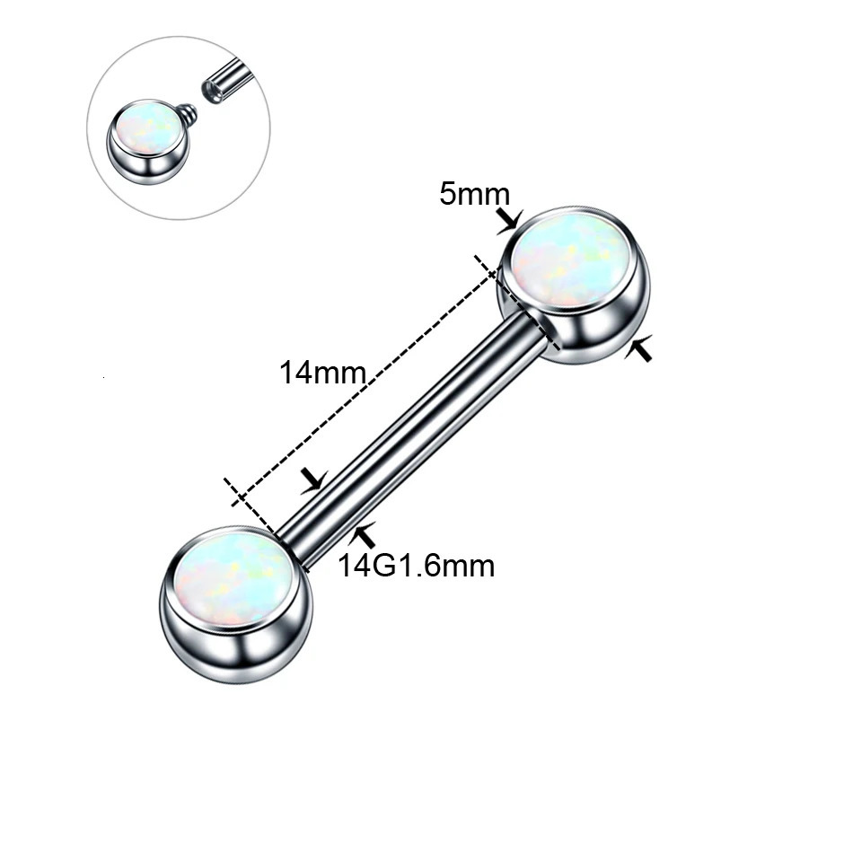 1PC Opal Nipple Shiled Bars Piercing 14G Internally Thread Sexy Mamilo Piercings Tongue Barbell Piercing Jewelry 250722