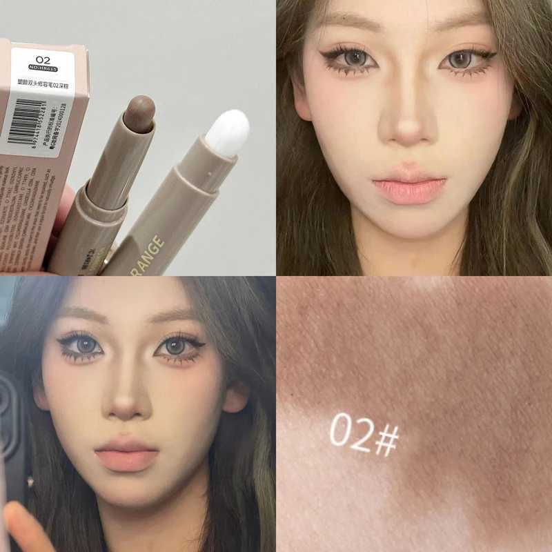 Double Head Contouring Pen Matte Three-Dimensional Brightening Nose Shadow Corrector with Smudge Brush Shading Stick Cosmetics W250722