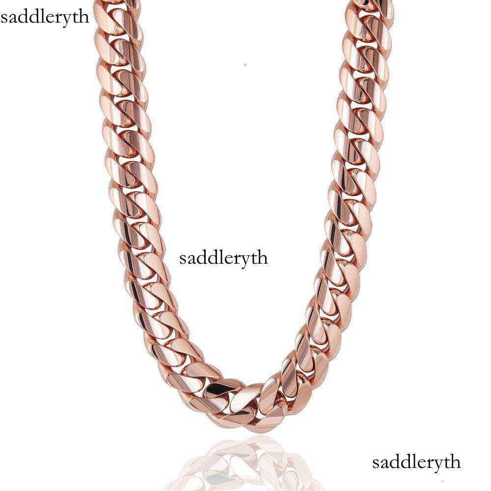 necklace moissanite chain Free shipping Stainless Steel Mens Link Necklace 14k Rose Gold Thick Miami Cuban Chain