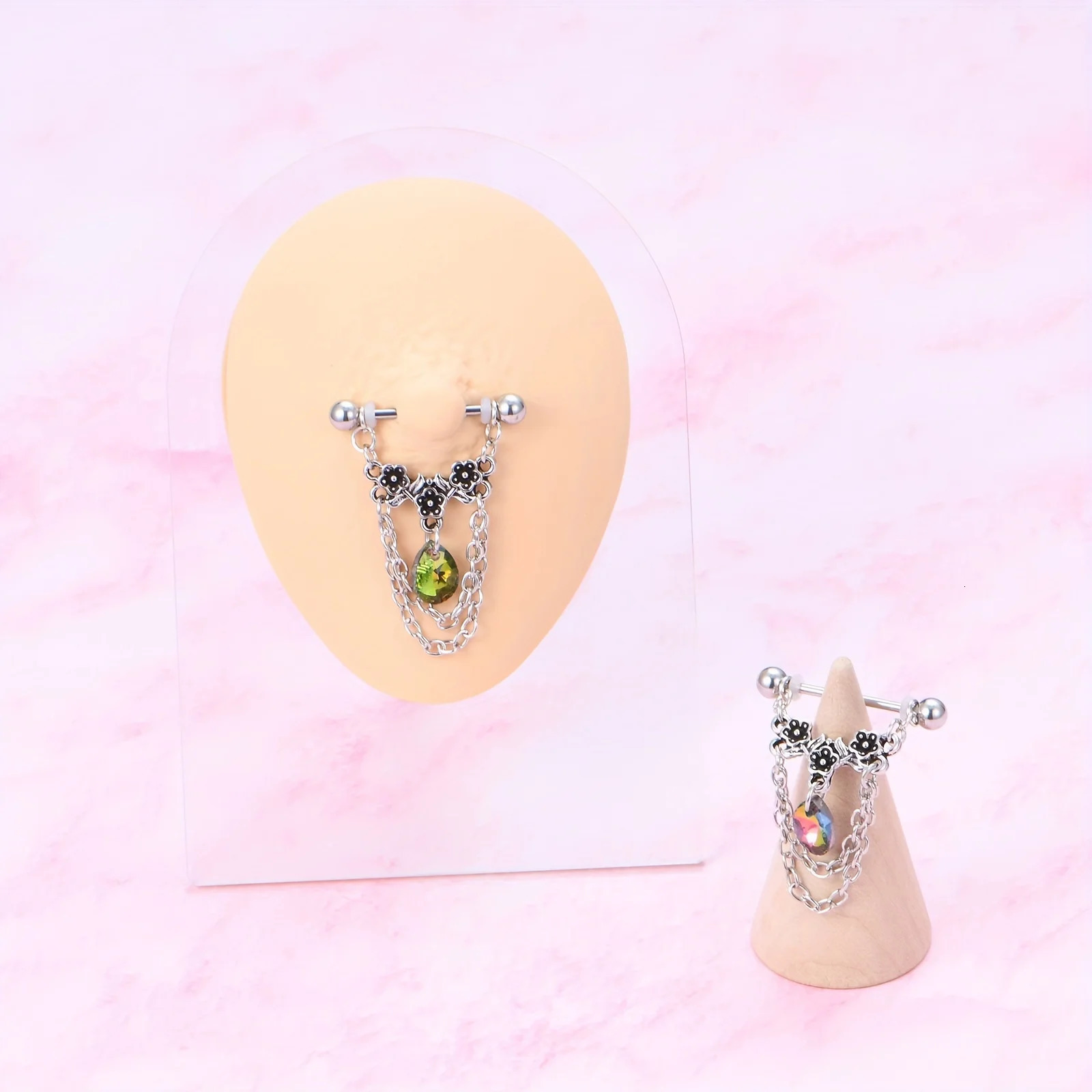 1pair Stainless Steel Nipple Rings Nipple Barbell With Chain CZ Nipple Piercing Jewelry 250722