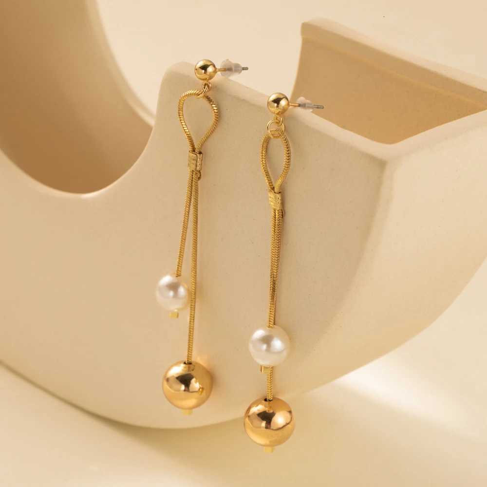 Original Design Imitation Pearl Long Tassel Drop Dangle Earrings for Women Luxury Gold Color Stainless Steel Ball Stud Jewelry XJ250722
