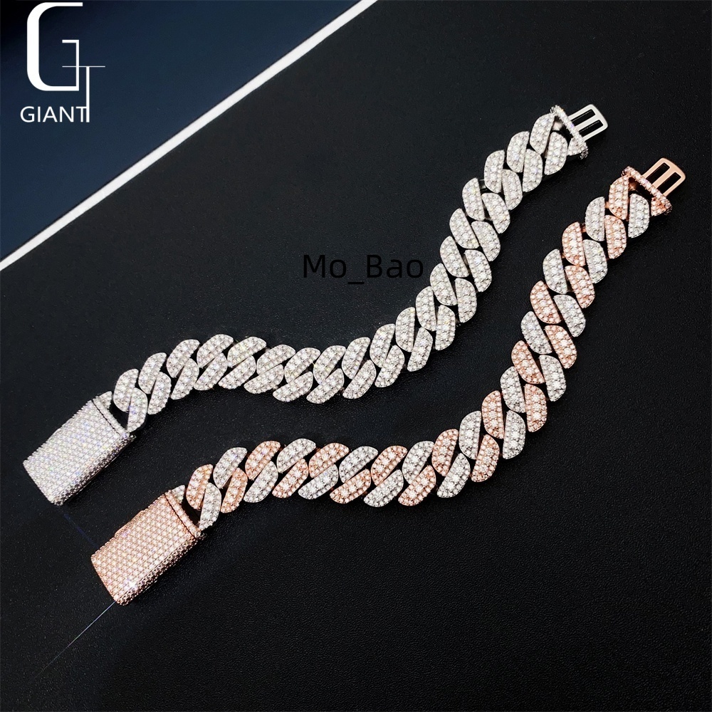 HIP HOP New Design Cuban Jewelry 925 Sterling Silver VVS Moissanite Diamond Two Color Cuban Link Chain Necklace Bracelet Unisex