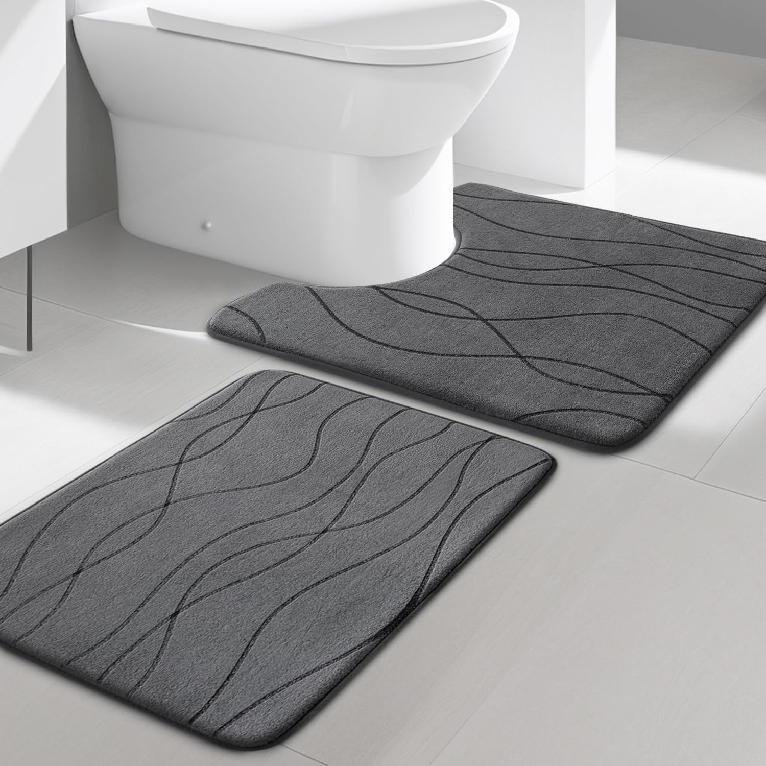 Memory Foam Bathroom Rug Sets 2 Piece Ultra Absorbent Non-Slip Machine Washable Dry Quickly Bath Mats Rug